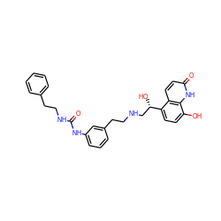 O=C(NCCc1ccccc1)Nc1cccc(CCNC[C@H](O)c2ccc(O)c3[nH]c(=O)ccc23)c1 ZINC000066111688