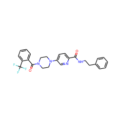 O=C(NCCc1ccccc1)c1ccc(N2CCN(C(=O)c3ccccc3C(F)(F)F)CC2)cn1 ZINC000045339410