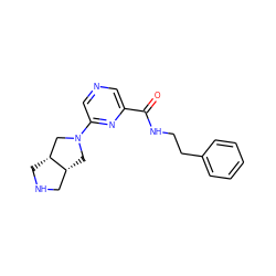 O=C(NCCc1ccccc1)c1cncc(N2C[C@@H]3CNC[C@@H]3C2)n1 ZINC000073224241