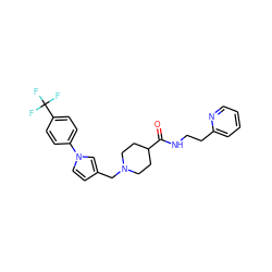 O=C(NCCc1ccccn1)C1CCN(Cc2ccn(-c3ccc(C(F)(F)F)cc3)c2)CC1 ZINC000035833406