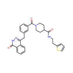 O=C(NCCc1cccs1)C1CCN(C(=O)c2cccc(Cc3n[nH]c(=O)c4ccccc34)c2)CC1 ZINC000028570779