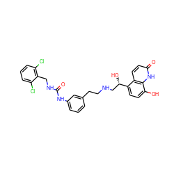 O=C(NCc1c(Cl)cccc1Cl)Nc1cccc(CCNC[C@H](O)c2ccc(O)c3[nH]c(=O)ccc23)c1 ZINC000066075096