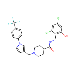 O=C(NCc1c(O)cc(Cl)cc1Cl)C1CCN(Cc2ccn(-c3ccc(C(F)(F)F)cc3)c2)CC1 ZINC000043060943