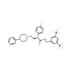 O=C(NCc1cc(C(F)(F)F)cc(C(F)(F)F)c1)[C@@H](CCN1CCC(c2ccccc2)CC1)c1ccc(F)cc1 ZINC000003949909