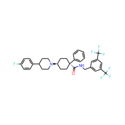 O=C(NCc1cc(C(F)(F)F)cc(C(F)(F)F)c1)[C@]1(c2ccccc2)CC[C@@H](N2CCC(c3ccc(F)cc3)CC2)CC1 ZINC000100801930