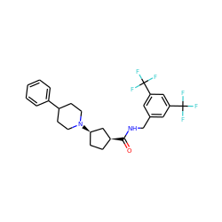 O=C(NCc1cc(C(F)(F)F)cc(C(F)(F)F)c1)[C@H]1CC[C@@H](N2CCC(c3ccccc3)CC2)C1 ZINC000028645277