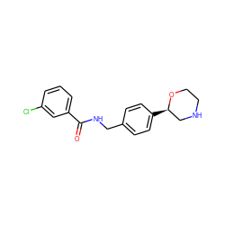 O=C(NCc1ccc([C@@H]2CNCCO2)cc1)c1cccc(Cl)c1 ZINC000117719473