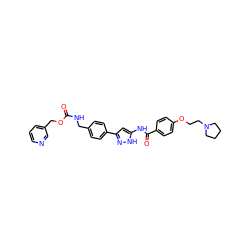 O=C(NCc1ccc(-c2cc(NC(=O)c3ccc(OCCN4CCCC4)cc3)[nH]n2)cc1)OCc1cccnc1 ZINC000084707033