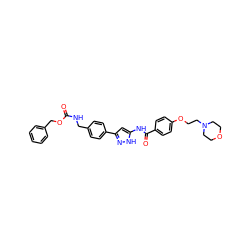 O=C(NCc1ccc(-c2cc(NC(=O)c3ccc(OCCN4CCOCC4)cc3)[nH]n2)cc1)OCc1ccccc1 ZINC000084653536