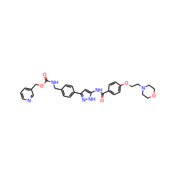 O=C(NCc1ccc(-c2cc(NC(=O)c3ccc(OCCN4CCOCC4)cc3)[nH]n2)cc1)OCc1cccnc1 ZINC000084670456