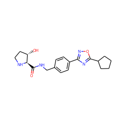 O=C(NCc1ccc(-c2noc(C3CCCC3)n2)cc1)[C@H]1NCC[C@@H]1O ZINC000058487852