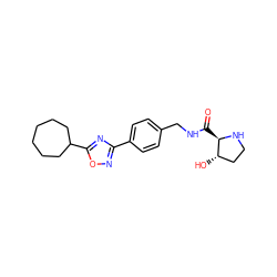 O=C(NCc1ccc(-c2noc(C3CCCCCC3)n2)cc1)[C@H]1NCC[C@@H]1O ZINC000058487316