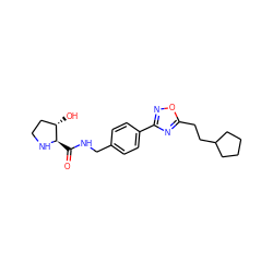 O=C(NCc1ccc(-c2noc(CCC3CCCC3)n2)cc1)[C@H]1NCC[C@@H]1O ZINC000058502032