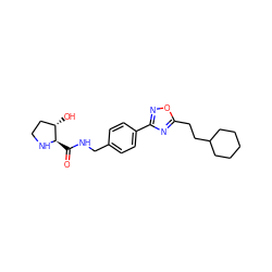 O=C(NCc1ccc(-c2noc(CCC3CCCCC3)n2)cc1)[C@H]1NCC[C@@H]1O ZINC000058502043