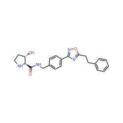 O=C(NCc1ccc(-c2noc(CCc3ccccc3)n2)cc1)[C@H]1NCC[C@@H]1O ZINC000058502007