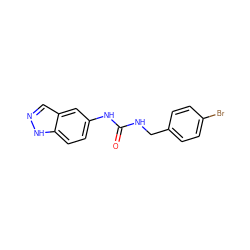 O=C(NCc1ccc(Br)cc1)Nc1ccc2[nH]ncc2c1 ZINC000014973795