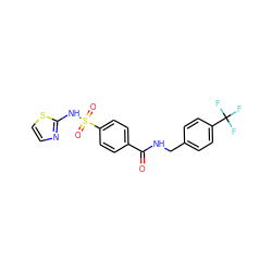 O=C(NCc1ccc(C(F)(F)F)cc1)c1ccc(S(=O)(=O)Nc2nccs2)cc1 ZINC000148882819