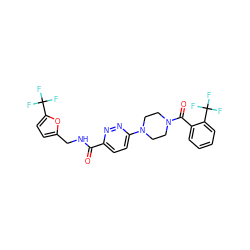 O=C(NCc1ccc(C(F)(F)F)o1)c1ccc(N2CCN(C(=O)c3ccccc3C(F)(F)F)CC2)nn1 ZINC000095593525