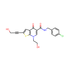 O=C(NCc1ccc(Cl)cc1)c1cn(CCO)c2sc(C#CCO)cc2c1=O ZINC000001549290