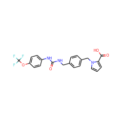 O=C(NCc1ccc(Cn2cccc2C(=O)O)cc1)Nc1ccc(OC(F)(F)F)cc1 ZINC000095580376