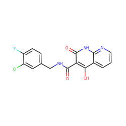 O=C(NCc1ccc(F)c(Cl)c1)c1c(O)c2cccnc2[nH]c1=O ZINC000103253105