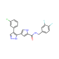 O=C(NCc1ccc(F)c(F)c1)c1cc(-c2[nH]ncc2-c2cccc(Cl)c2)c[nH]1 ZINC000014959161