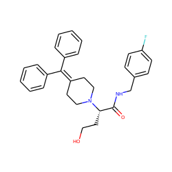 O=C(NCc1ccc(F)cc1)[C@H](CCO)N1CCC(=C(c2ccccc2)c2ccccc2)CC1 ZINC000096915191