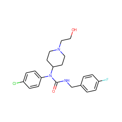 O=C(NCc1ccc(F)cc1)N(c1ccc(Cl)cc1)C1CCN(CCO)CC1 ZINC000049073437