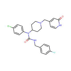 O=C(NCc1ccc(F)cc1)N(c1ccc(Cl)cc1)C1CCN(Cc2cc[nH]c(=O)c2)CC1 ZINC000049071732