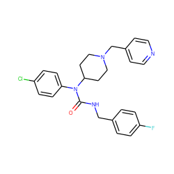 O=C(NCc1ccc(F)cc1)N(c1ccc(Cl)cc1)C1CCN(Cc2ccncc2)CC1 ZINC000049112581