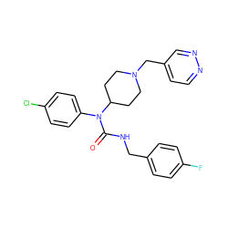 O=C(NCc1ccc(F)cc1)N(c1ccc(Cl)cc1)C1CCN(Cc2ccnnc2)CC1 ZINC000049072470