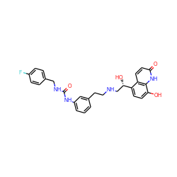 O=C(NCc1ccc(F)cc1)Nc1cccc(CCNC[C@H](O)c2ccc(O)c3[nH]c(=O)ccc23)c1 ZINC000066098962