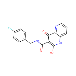 O=C(NCc1ccc(F)cc1)c1c(O)[nH]c2cccnc2c1=O ZINC000003816787