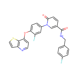 O=C(NCc1ccc(F)cc1)c1ccc(=O)n(-c2ccc(Oc3ccnc4ccsc34)c(F)c2)c1 ZINC000205989463