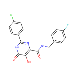 O=C(NCc1ccc(F)cc1)c1nc(-c2ccc(Cl)cc2)[nH]c(=O)c1O ZINC000205694001