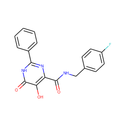 O=C(NCc1ccc(F)cc1)c1nc(-c2ccccc2)[nH]c(=O)c1O ZINC000205693910