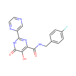 O=C(NCc1ccc(F)cc1)c1nc(-c2cnccn2)[nH]c(=O)c1O ZINC000084707007