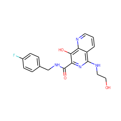 O=C(NCc1ccc(F)cc1)c1nc(NCCO)c2cccnc2c1O ZINC000095572846