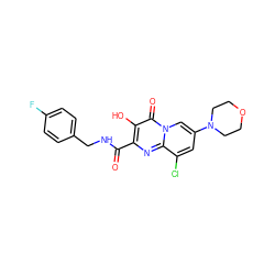 O=C(NCc1ccc(F)cc1)c1nc2c(Cl)cc(N3CCOCC3)cn2c(=O)c1O ZINC000064548554