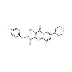 O=C(NCc1ccc(F)cc1)c1nc2c(I)cc(N3CCOCC3)cn2c(=O)c1O ZINC000064548461