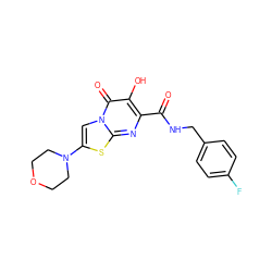 O=C(NCc1ccc(F)cc1)c1nc2sc(N3CCOCC3)cn2c(=O)c1O ZINC000064526552