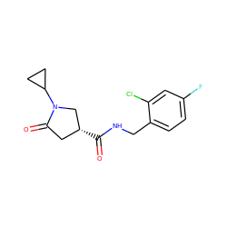 O=C(NCc1ccc(F)cc1Cl)[C@@H]1CC(=O)N(C2CC2)C1 ZINC000095565045