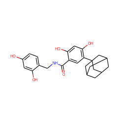 O=C(NCc1ccc(O)cc1O)c1cc(C23CC4CC(CC(C4)C2)C3)c(O)cc1O ZINC000084615332