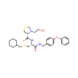 O=C(NCc1ccc(Oc2ccccc2)cc1)[C@H](CSCC1CCCCC1)NC(=O)[C@@H]1CSCN1CCO ZINC000089702059