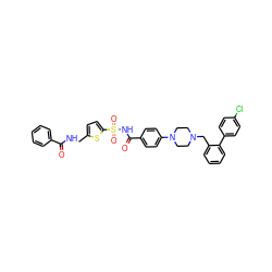 O=C(NCc1ccc(S(=O)(=O)NC(=O)c2ccc(N3CCN(Cc4ccccc4-c4ccc(Cl)cc4)CC3)cc2)s1)c1ccccc1 ZINC000165120219