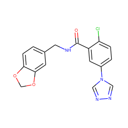 O=C(NCc1ccc2c(c1)OCO2)c1cc(-n2cnnc2)ccc1Cl ZINC000001051663