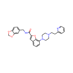 O=C(NCc1ccc2c(c1)OCO2)c1cc2cccc(N3CCN(CCc4ccccn4)CC3)c2o1 ZINC000114867100