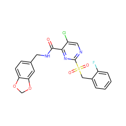 O=C(NCc1ccc2c(c1)OCO2)c1nc(S(=O)(=O)Cc2ccccc2F)ncc1Cl ZINC000009206497