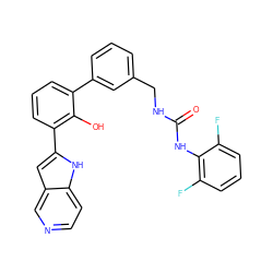 O=C(NCc1cccc(-c2cccc(-c3cc4cnccc4[nH]3)c2O)c1)Nc1c(F)cccc1F ZINC000101053011