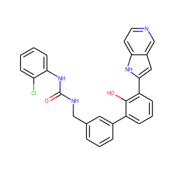 O=C(NCc1cccc(-c2cccc(-c3cc4cnccc4[nH]3)c2O)c1)Nc1ccccc1Cl ZINC000101046698